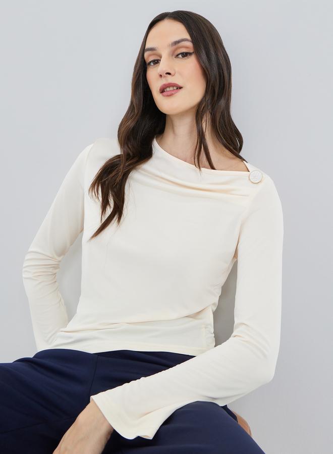 Styli Women Beige Asymmetrical Neck Knit Top - Image 5